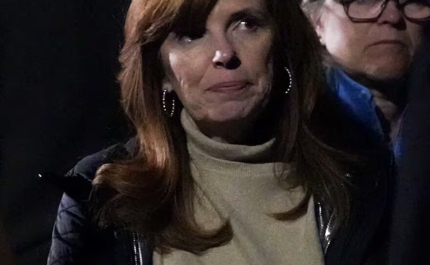 Oregon gubernatorial candidate and state Sen. Christine Drazan speaks with attendees during the vigil.