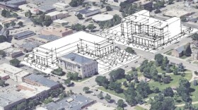 A conceptual drawing that shows where Weld County Commissioners plan to build a new judicial center in downtown Greeley