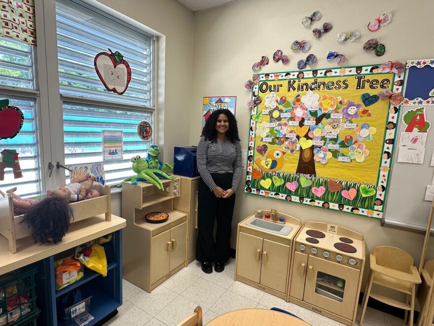 Ruth Santana at the Dr. Carlos J Finlay Elementary School in Miami, where she works as a paraprofessional for the Voluntary Pre-K program.