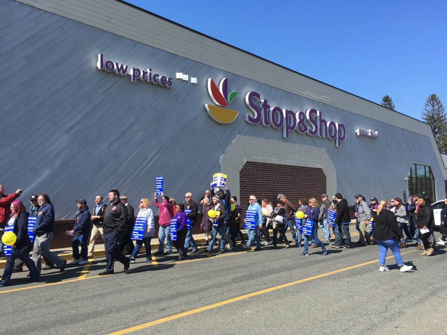 After speakers addressed the crowd, Stop & Shop workers and their supporters marched to the front of the store, chanting their demands for a contract deal.