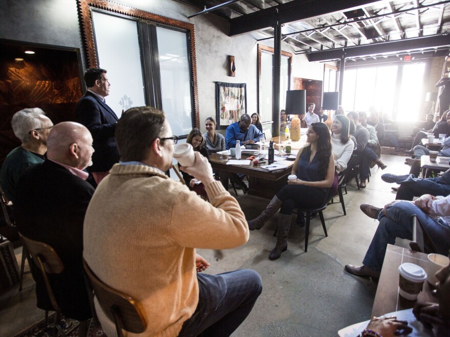 Former city politicians speak to participants of the Center for Austin's Future ATXelerator program at Native Hostel on Jan. 14, 2018.