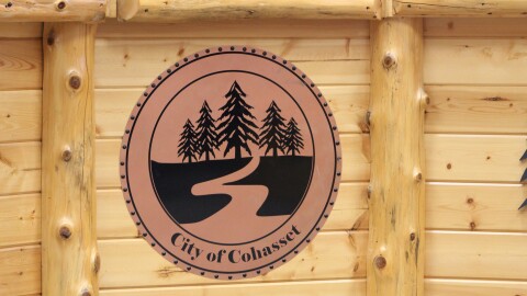 The Cohasset city seal on the Cohasset City Council bench on July 28, 2025.