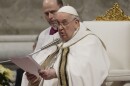 Pope Francis presides over Christmas eve Mass, at St. Peter's Basilica at the Vatican, Sunday Dec. 24, 2023.