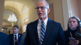 Speaking to reporters, Senate Majority Leader John Thune, R-S.D., responds to Senate Democratic Leader Chuck Schumer to reopen the government if Republicans extend expiring health care subsidies for one year, at the Capitol in Washington, Friday, Nov. 7, 2025, day 38 of the government shutdown.