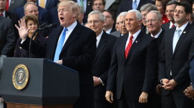 President Trump hosts an event to celebrate Congress passing the Tax Cuts and Jobs Act with Republican members of the House and Senate on the South Lawn of the White House on Dec. 20, 2017, in Washington, D.C. (Chip Somodevilla/Getty Images)
