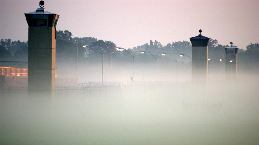 Guard towers surround the federal prison in Terre Haute, Ind., where the federal death row is located.