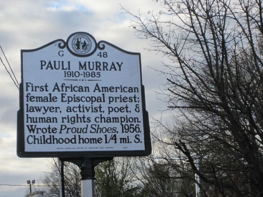 Pauli Murray marker sits at Carroll and West Chapel Hill Streets in Durham. 