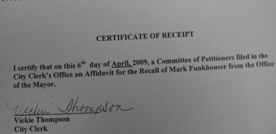 Petition request on counter at city clerk's office.