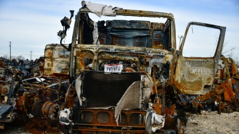Wreckage from the aftermath of a UPS plane crash in Louisville, KY.