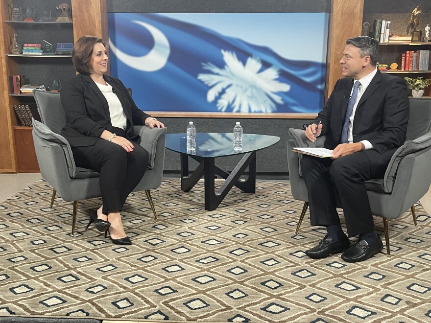 State Superintendent of Education Ellen Weaver speaks with Gavin Jackson, host of This Week in South Carolina, on Oct. 4, 2023, at SCETV