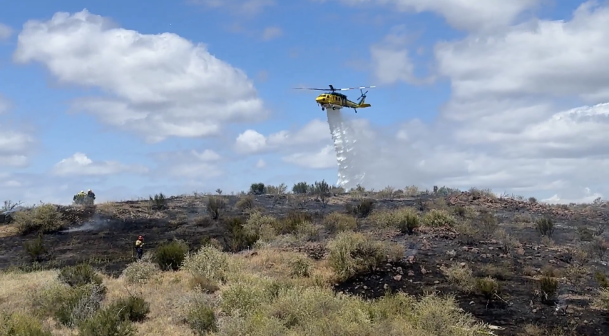 Ventura County firefighters quickly knocked down a brush fire in the hills near the Ronald Reagan Presidential Library Monday afternoon.