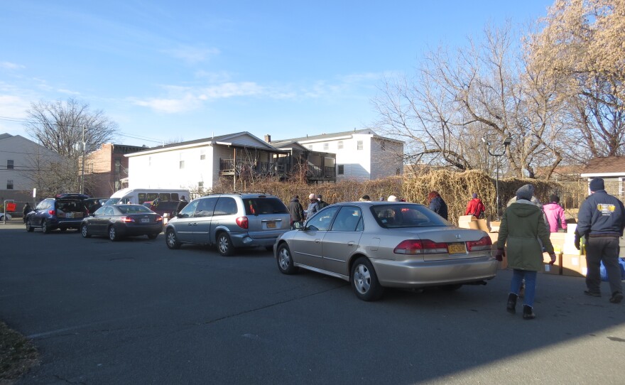 Food distribution at Metropolitan Baptist Church in Albany.