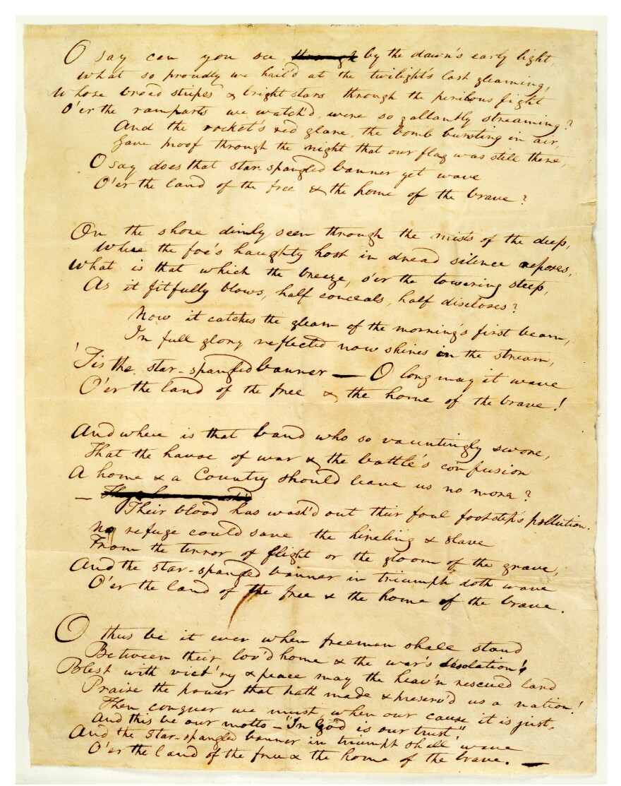 The original manuscript of the Star-Spangled Banner by Francis Scott Key.