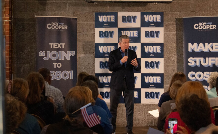 Roy Cooper spoke to an audience at Robert Hall on Thursday, October 8.