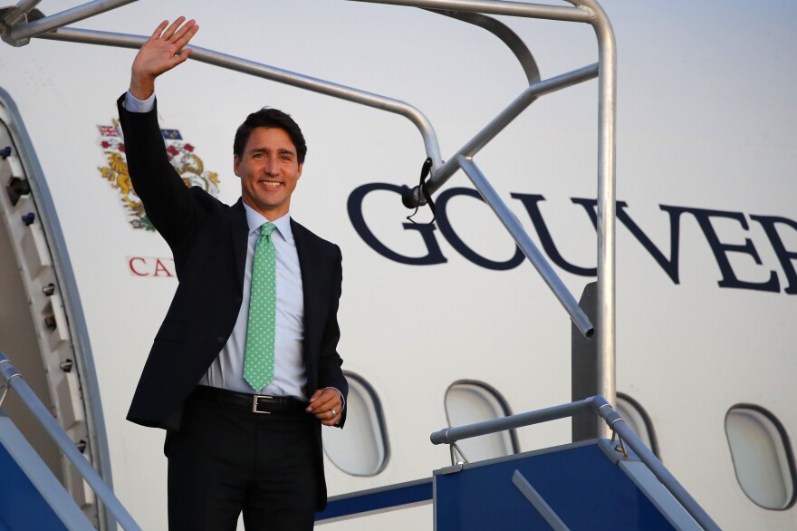 Justin Trudeau arrives at the G-7.