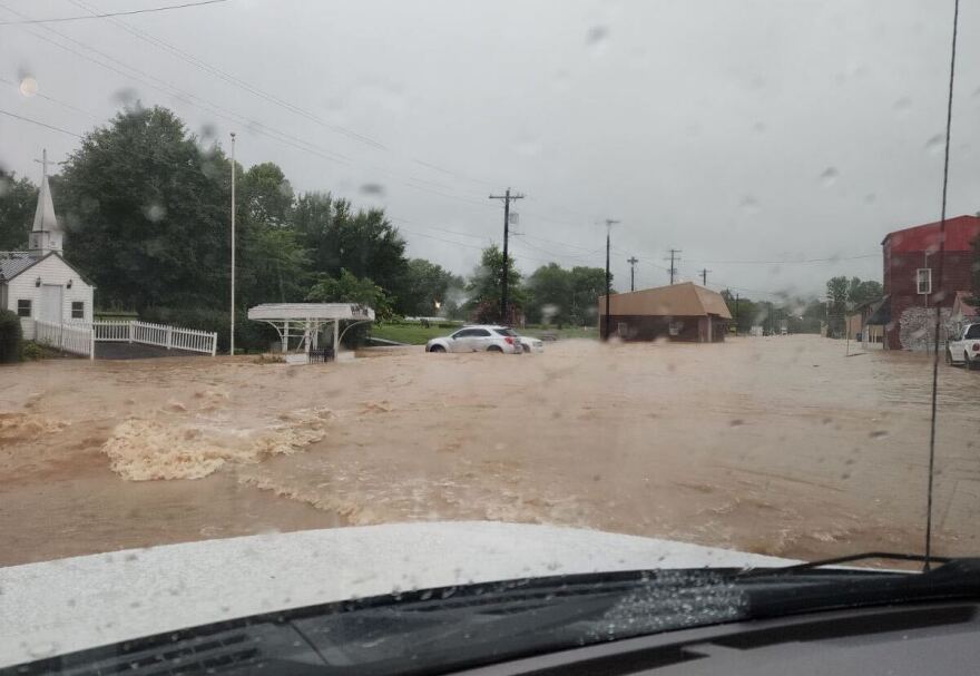 Front Street in Bardwell turned into a virtual river on July 19.