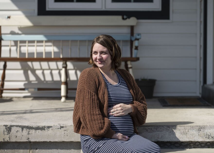 Jessie Larabee, 30, poses for a portrait in St. Marys, Pa., on March 14, 2024.