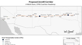 A map of the proposed Zero40 Corridor from California to Oklahoma