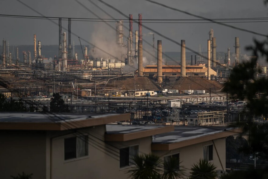 The Chevron refinery in Richmond on Feb. 21, 2024. Lawmakers early Wednesday released details of their plan to extend California's cap-and-trade program.