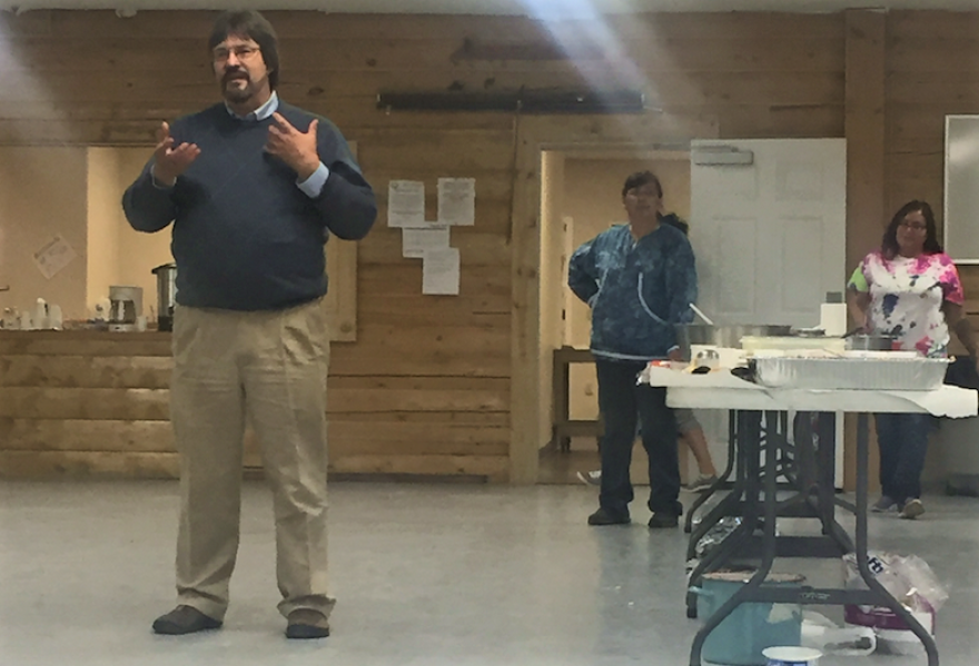 Alaska Gateway School District Superintendent Scott MacManus thanks residents of the village of Northway for their support of its school and introduces new and returning staff at the beginning of the 2017-18 school year.