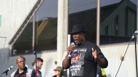 Cephus Johnson at Fruitvale BART, speaking at a vigil for Oscar Grant. 