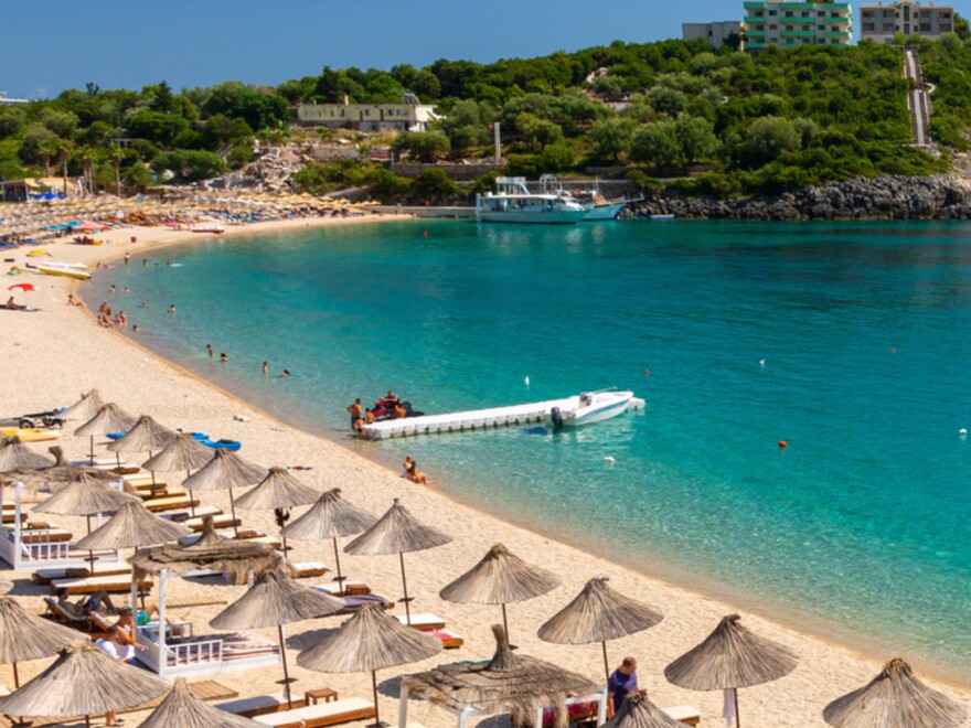 An overhead view of a beachside in Albania