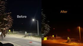 Before and after the installation of 'turtle-safe' lighting in Ocean Isle Beach.