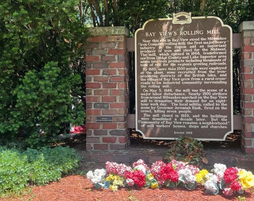 Plaque about the Bay View Massacre on the former site of the Bay View Rolling Mill.