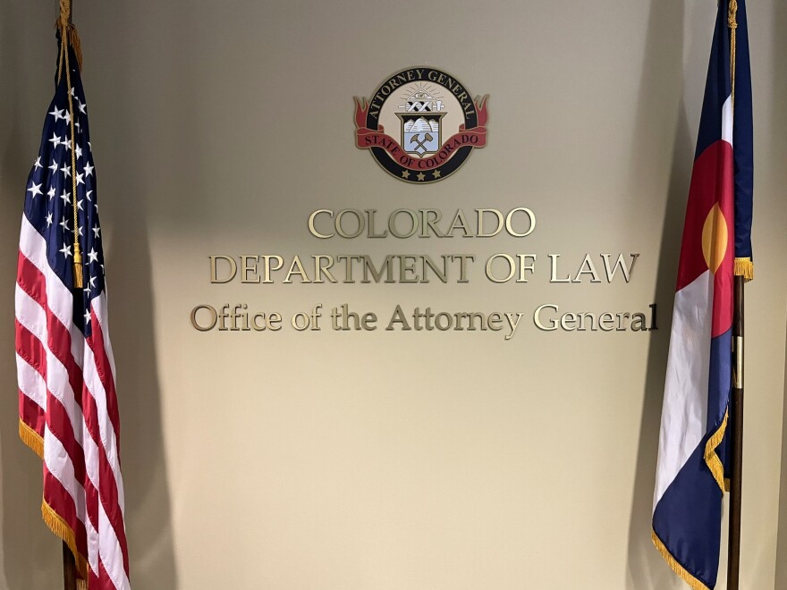 Signage inside the office of Colorado Attorney General Phil Weiser on Oct. 28, 2025.