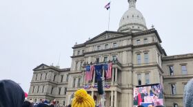 Crowd outside of the Lansing Capitol for Governor Gretchen Whitmer's inauguration.