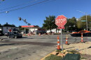 Stop signs have been temporary placed at each stop at the intersection of Kirkwood Avenue and Rogers Street.