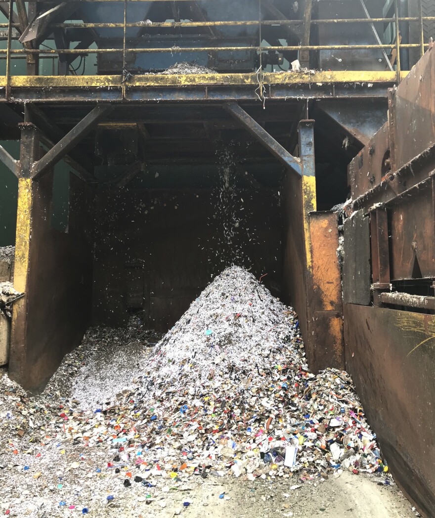 A pile of debris including all kinds of plastics grows hourly at Omni Recycling, a materials recovery facility in Pitman, N.J. Plastic bags are especially problematic because they can get caught in the conveyor belts and equipment and gum up the recycling process.