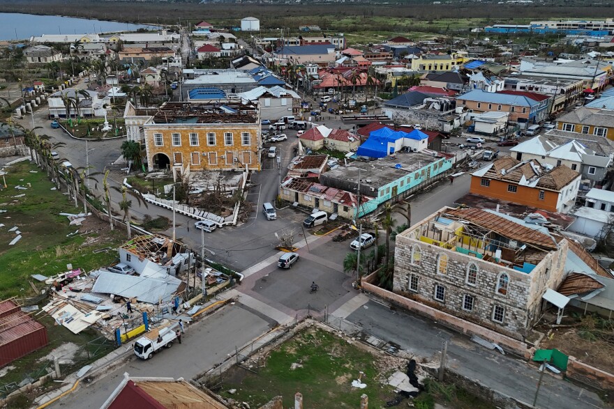 An aerial view of Falmouth, Jamaica, Friday, Oct. 31, 2025, in the aftermath of Hurricane Melissa.