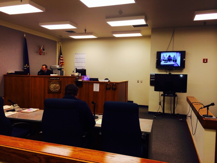 Judge Nathaniel Peters read murder charges to Everett Semone via video teleconference in a Bethel court Thursday, October 9th. (Photo by Daysha Eaton, KYUK - Bethel)