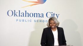 Jamie Polk speaks at a news conference on Saturday after being hired as the superintendent of Oklahoma City Public Schools.