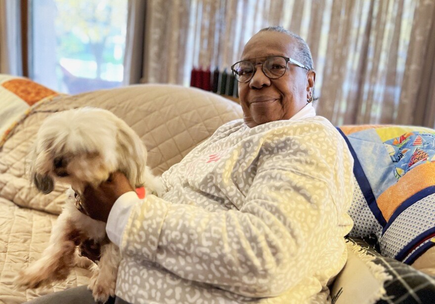 Sheila Searles-Fairey, 74, and her dog, Taco.