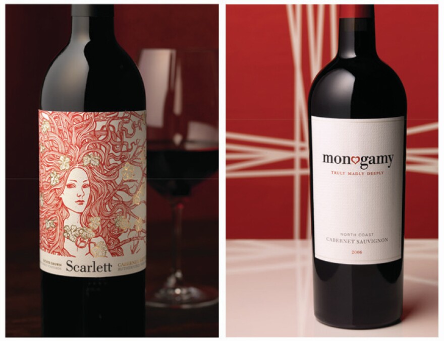 Shelf pop: Brilliant red ink and an arresting illustration make Scarlett stand out in a sea of Napa cabernet sauvignons. A splash of gold adds richness and elegance.