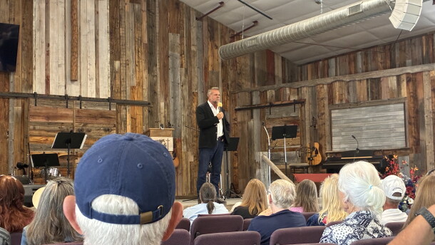 GOP gubernatorial nominee Victor Marx appears at a campaign whistle stop hosted by Cowboy at the Cross Church.