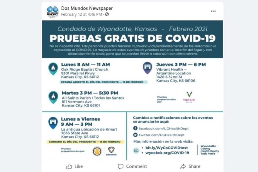 An example of the social media graphics from the Unified Government Public Health Department , and informed by the county's Health Equity Task Force. The one shown was shared with Facebook followers by bilingual Dos Mundos newspaper.