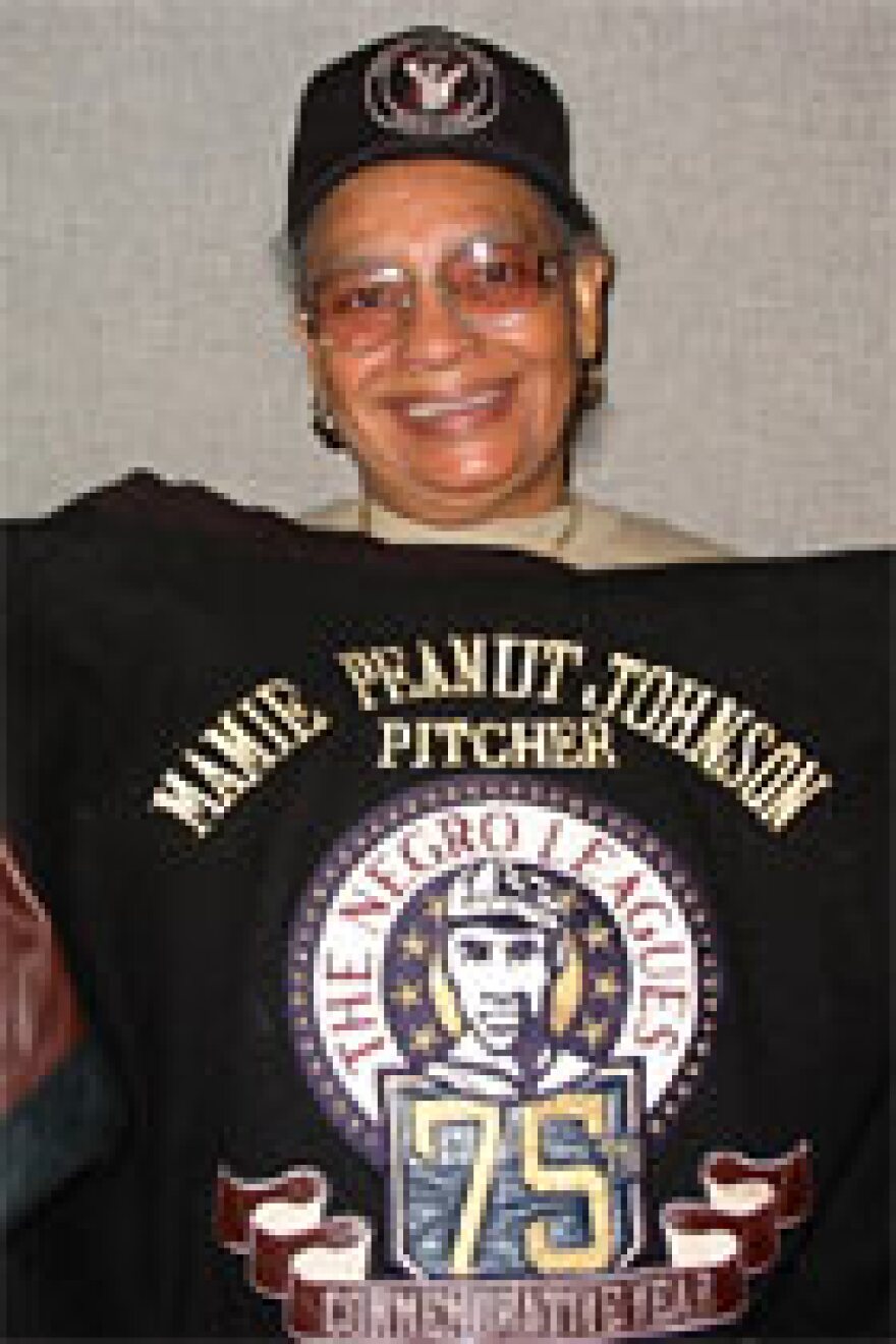 Johnson, during a recent visit to NPR, sports a jacket commemorating her role in the Negro Leagues.