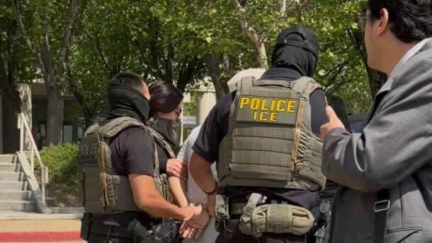 Last Thursday, February 9, 2026, KVCR witnessed federal agents arrest three men outside the Rancho Cucamonga courthouse. One man was detained in the parking lot while searching for his son, as agents and vehicles surrounded him. The Department of Homeland Security says the individuals had prior convictions, including assault and battery.