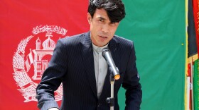 Qasim Rahimi speaks at a ceremony for the national day of Afghanistan in Kabul in 2021.