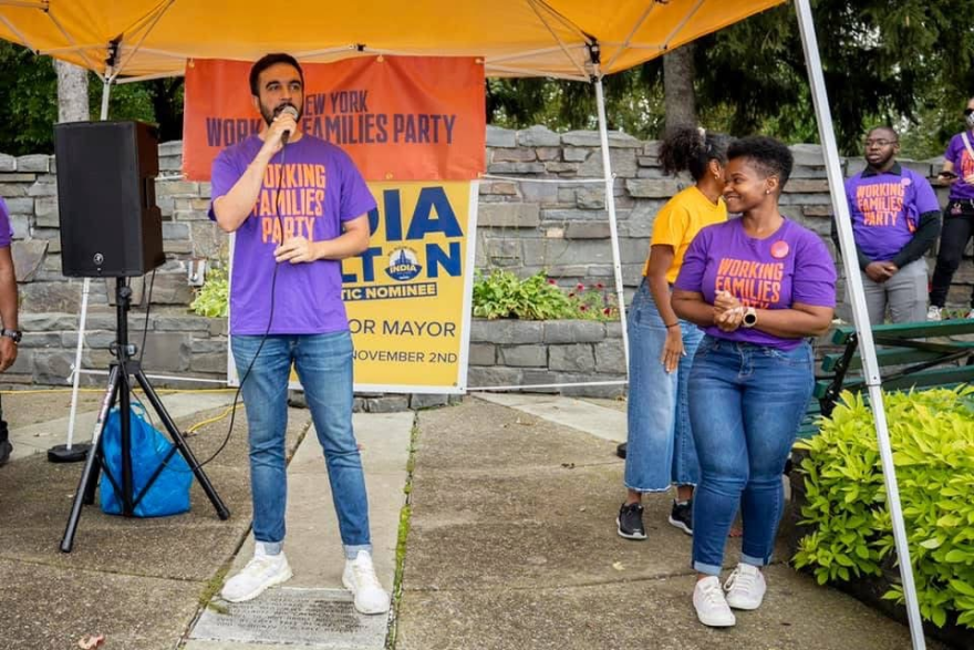 Zohran Mamdani and India Walton at a rally for her 2021 mayoral campaign in Buffalo.