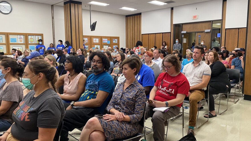 More than 130 people attended a meeting of the Indianapolis Public Schools Board of Commissioners at the district's main office Thursday, Aug. 25, 2022.