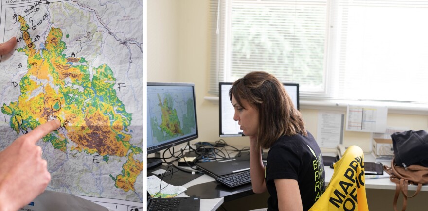 Estrella Melero-Blanca, a risk analyst for Department of Environment, Land, Water and Planning, maps areas of damage from a recent fire in Buffalo National Park in the Australian state of Victoria. She's part of a team that helps determine where debris flows are most likely to occur following bushfires.