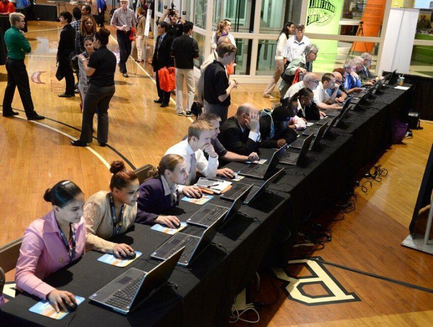 People looking to get a career at MGM Springfield match their skills to potential jobs at a 2014 event.