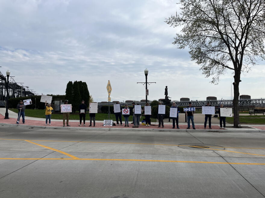 Quad Citizens protesting near the Arsenal on Wednesday, April 9th, 2025.