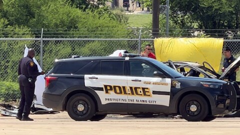 SAPD investigates a crime scene on the West Side of San Antonio. Two dead children were discovered in a burned vehicle,