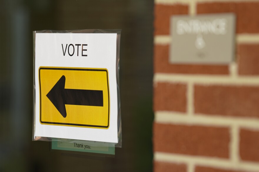 A voting sign is shown in Quakertown, Bucks County, Pennsylvania during the May 19, 2026 primary election.