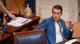 Democratic state Sen. Nate Blouin on the floor of the Senate at the Utah State Capitol in Salt Lake City, Feb. 6, 2025.